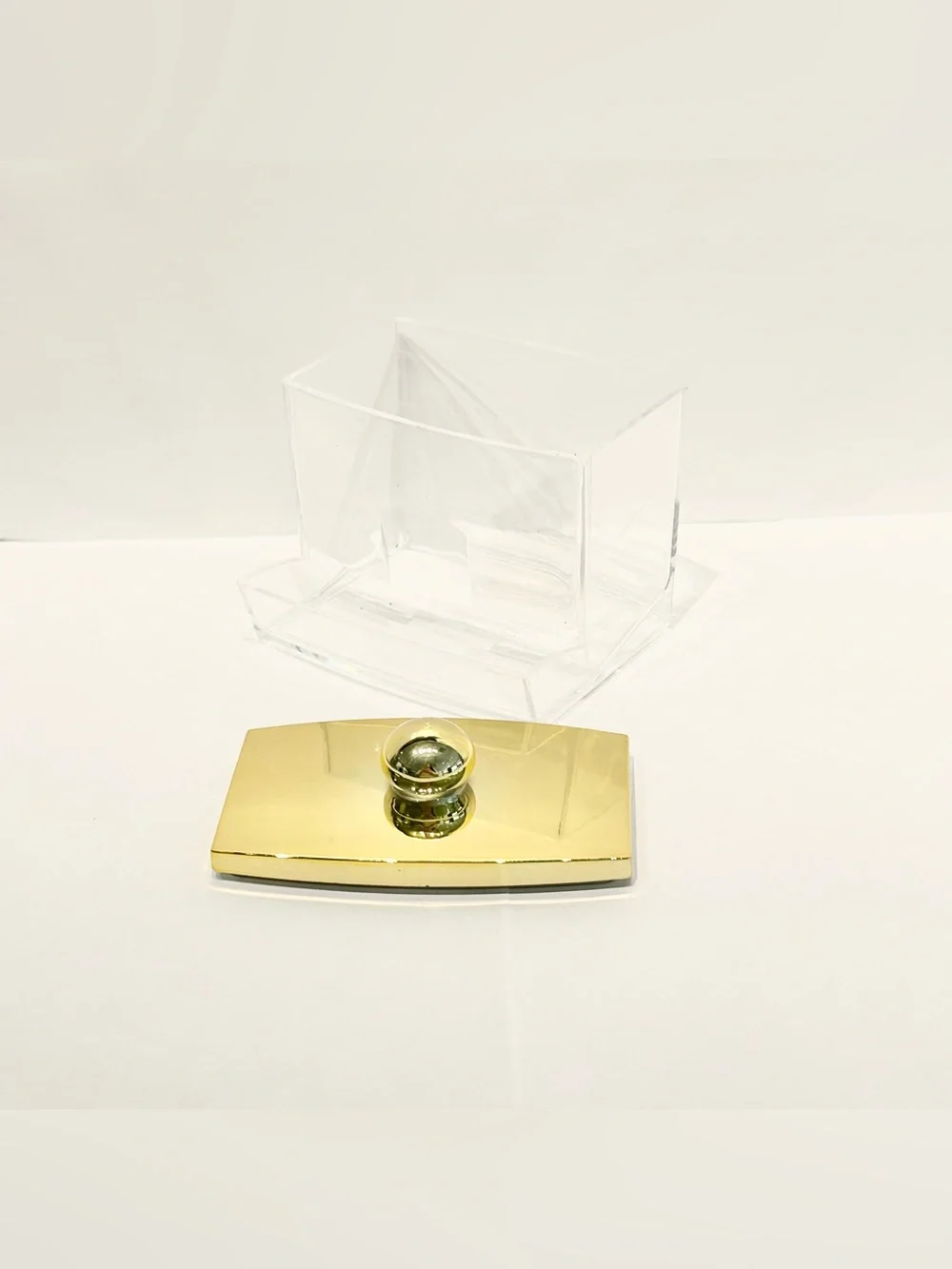 Clear Acrylic Cotton Swab Holder for Bathroom Organization with Gold Top EUC OBO